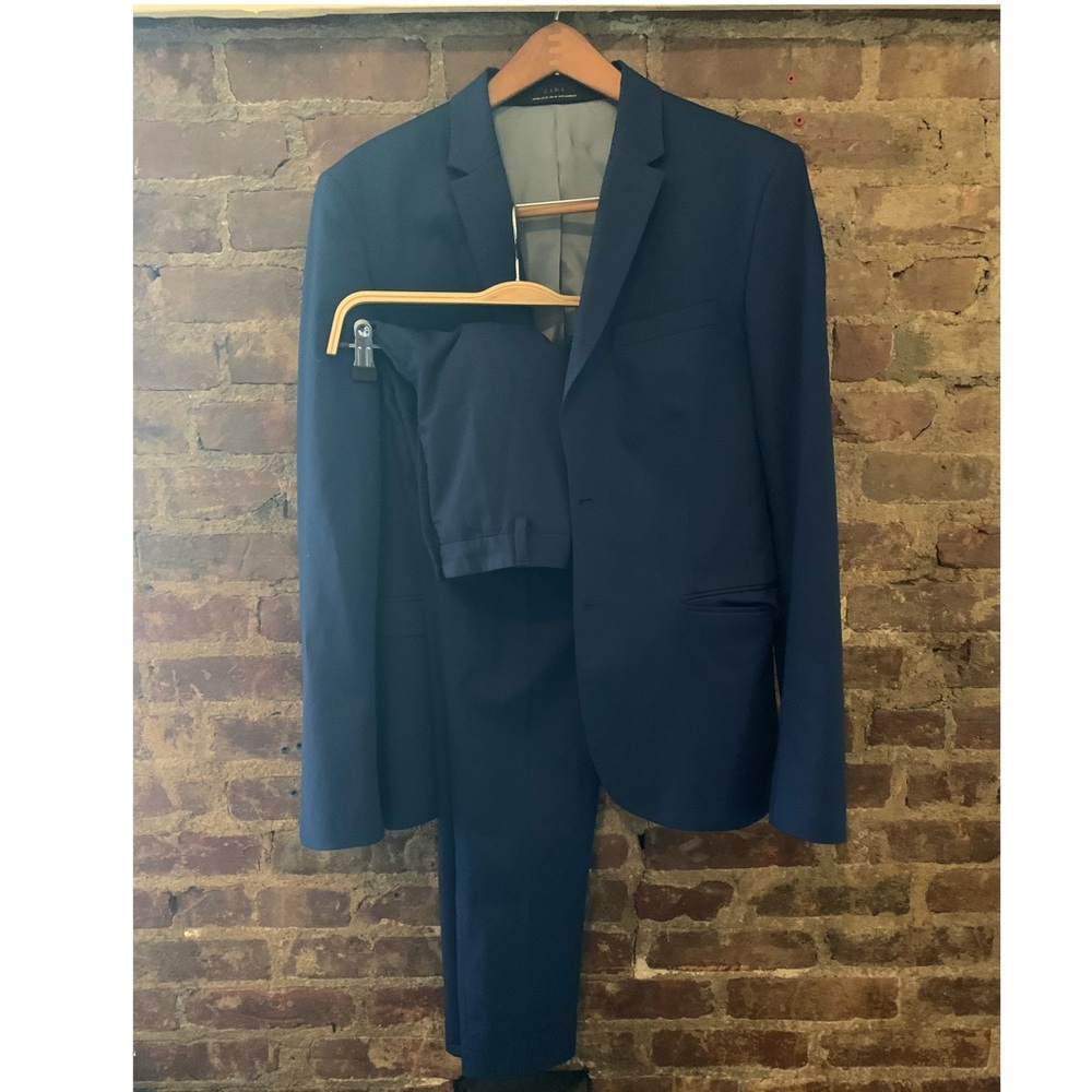 Suit business casual double vent sport suit in vibrant blue high quality tag
